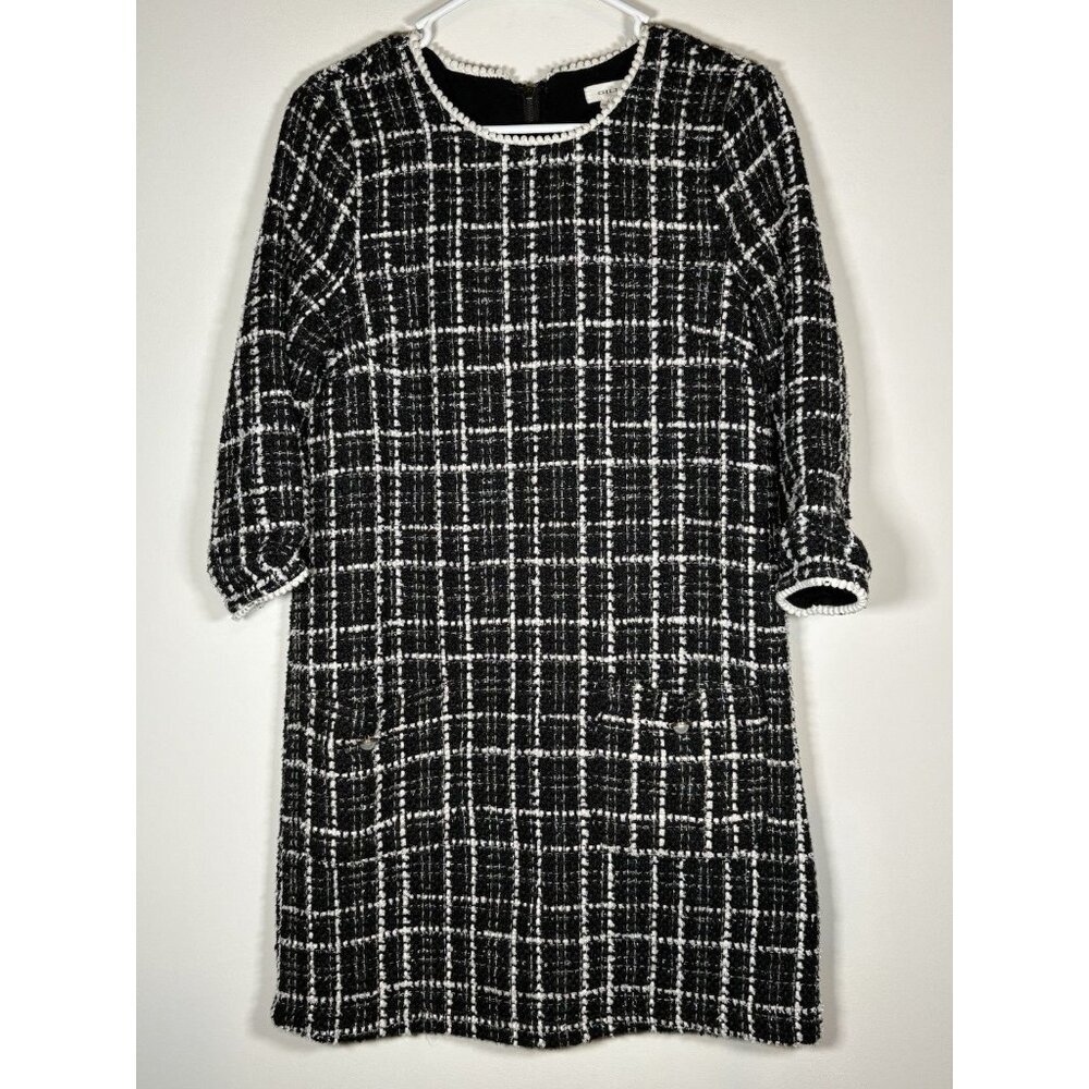 Gilli Shift Dress Black White Plaid Tweed Minimalist Preppy Quiet Luxury Small